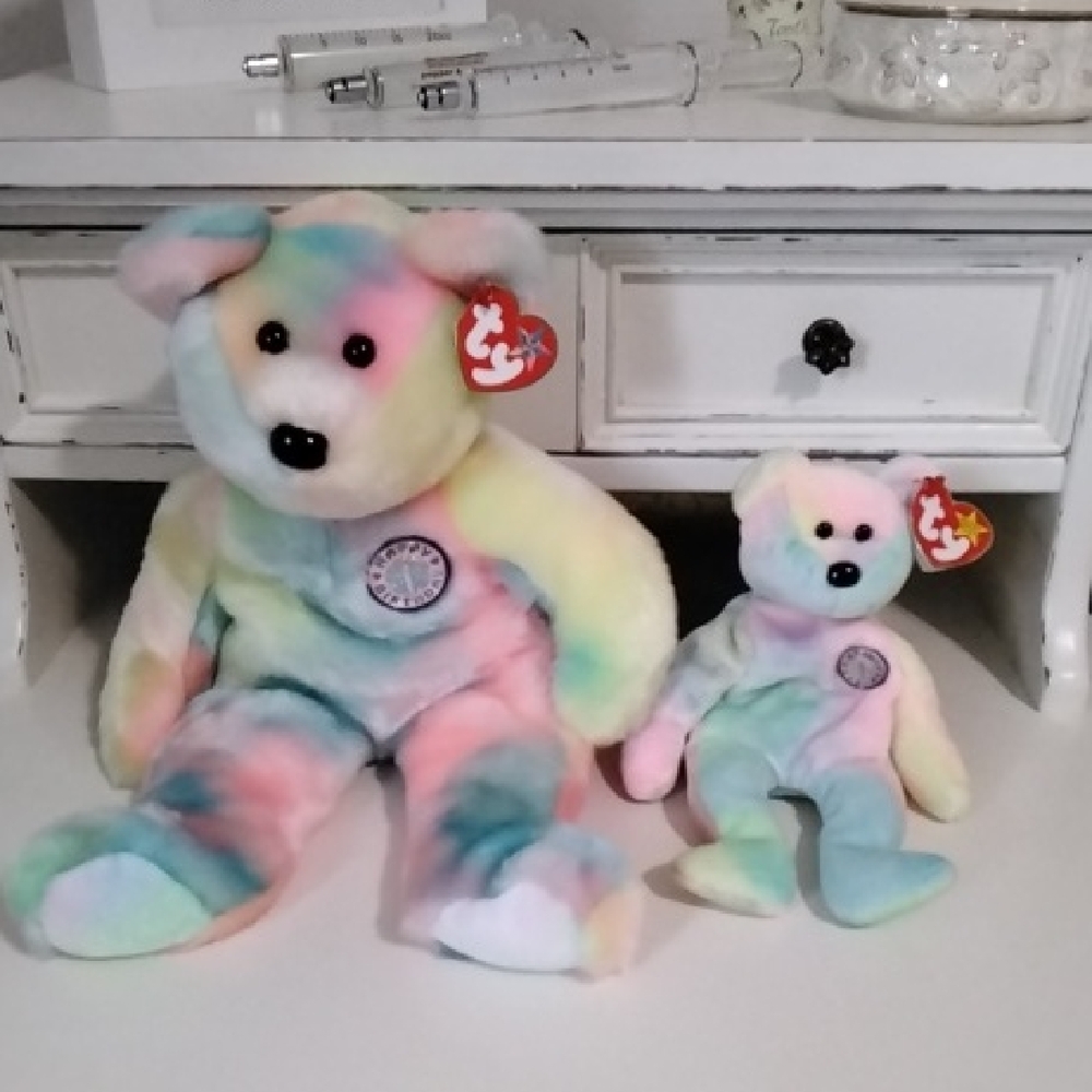 TY Tie Dye Beanie Buddy And Baby Birthday Set